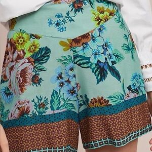 Anthropologie Maeve High Rise Shorts Carolina Floral with Geometric Pattern